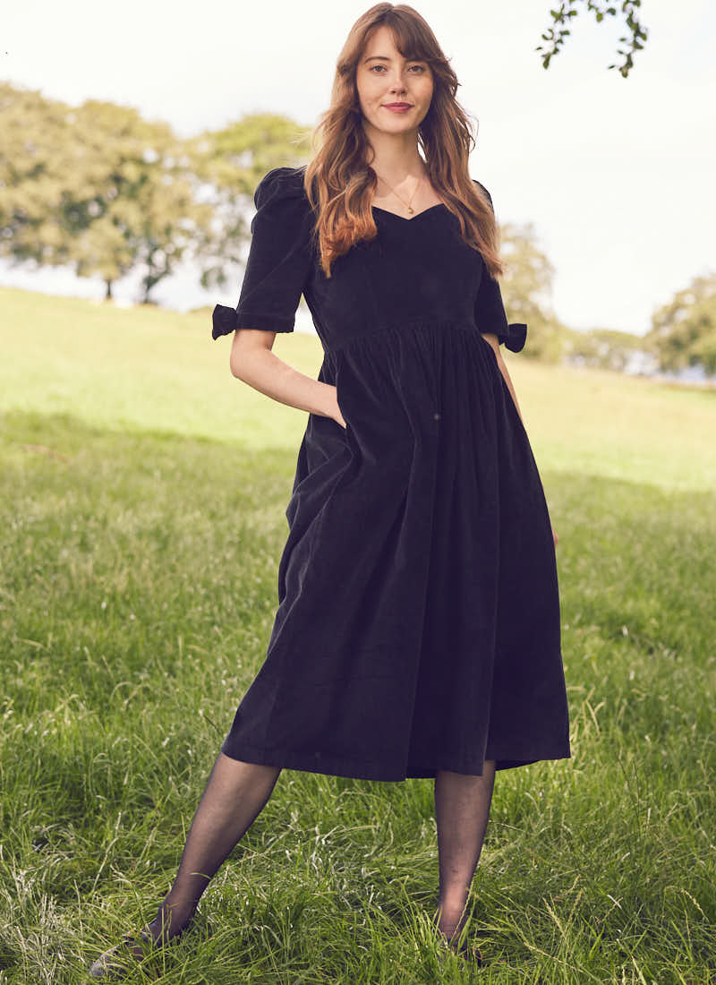 Laura Ashley X Joanie + Bronwyn Black Velvet Midi Dress