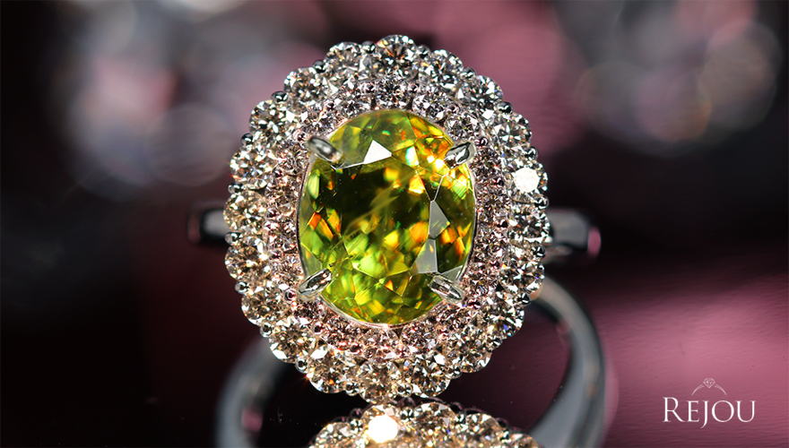 スフェーン 3.2ct ダイヤモンド 1.1ct プラチナ リング(指輪)【品質