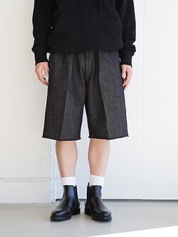 ストライプデニムタックバギーショーツ -ワンウォッシュ- - サバイ