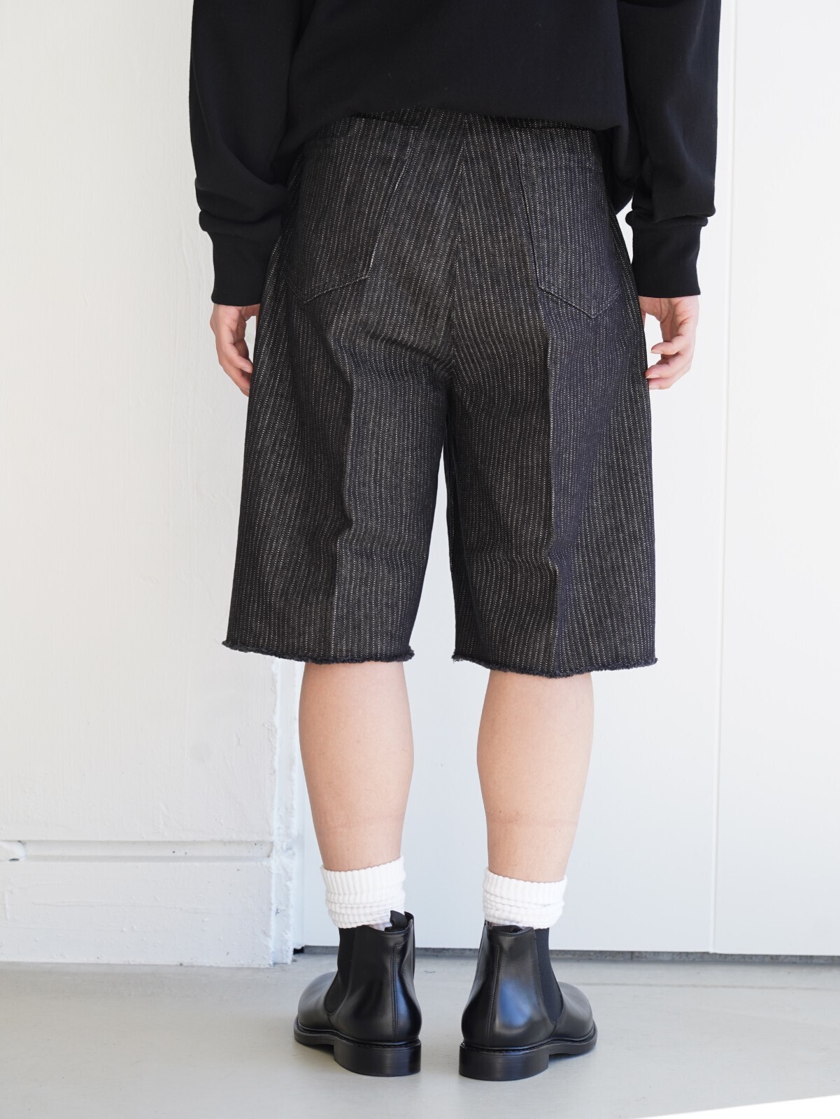 ストライプデニムタックバギーショーツ -ワンウォッシュ- - サバイ