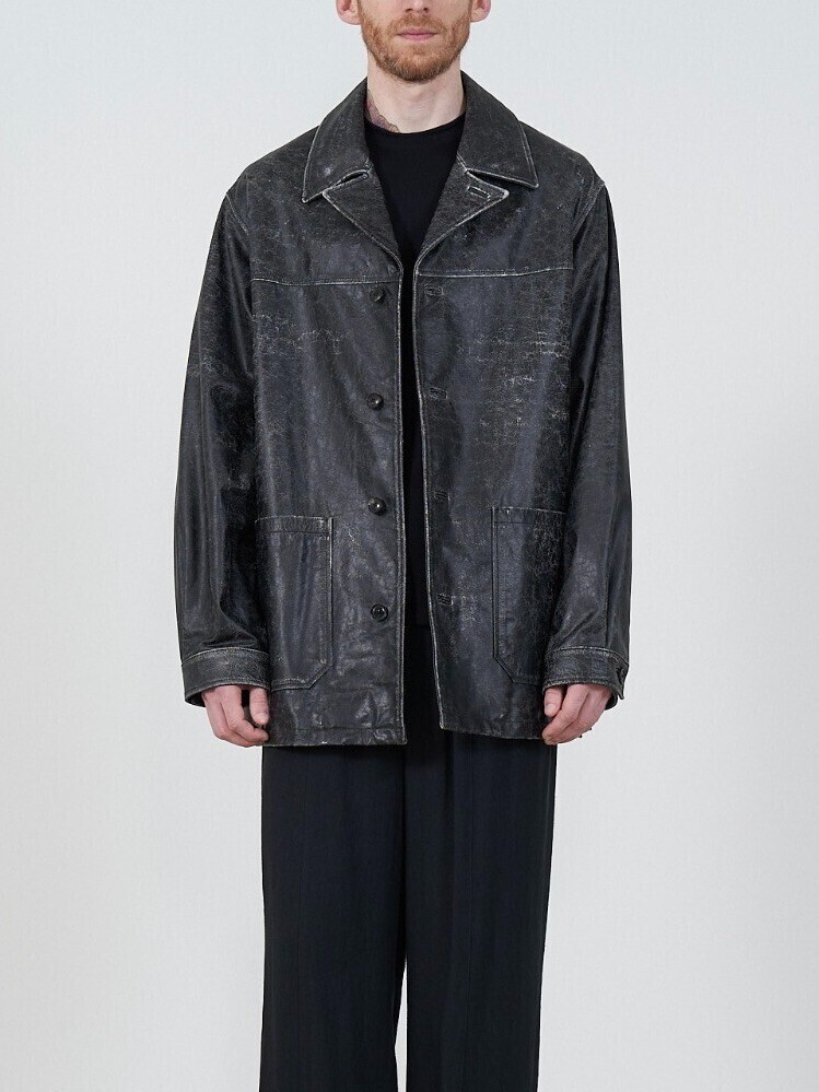 CRACKED GOAT LEATHER CAR COAT - YOKE WOMENS & MENS｜Official