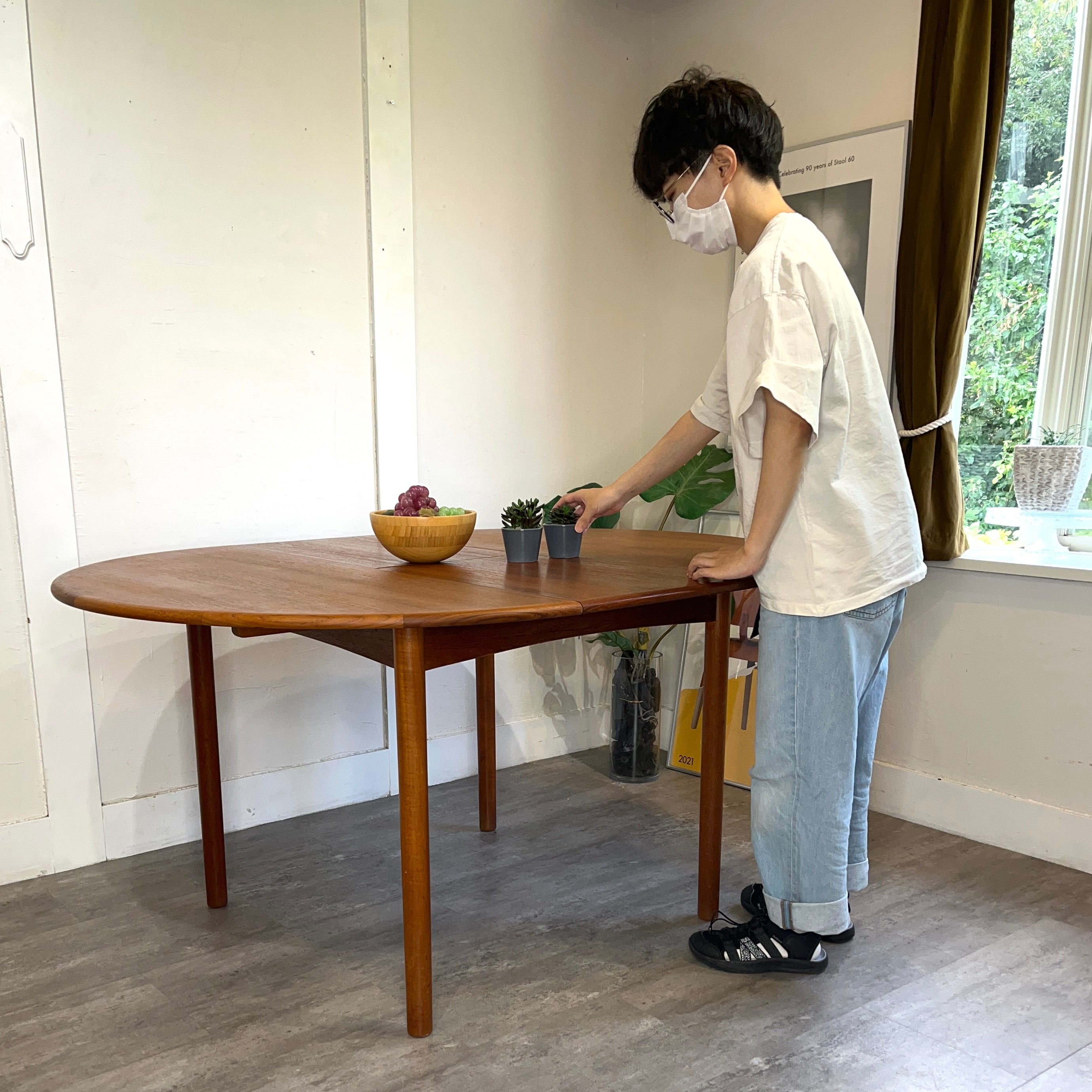 チーク エクステンションダイニングテーブル ラウンドテーブル 北欧