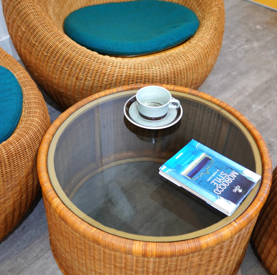 山川ラタン 剣持勇 センターテーブル ヴィンテージ 中古 籐 名作