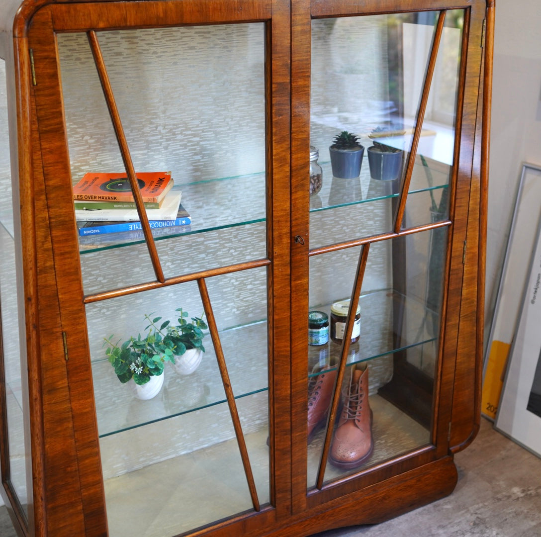 英国 アンティーク ガラスショーケース 飾り棚 キャビネット 中古