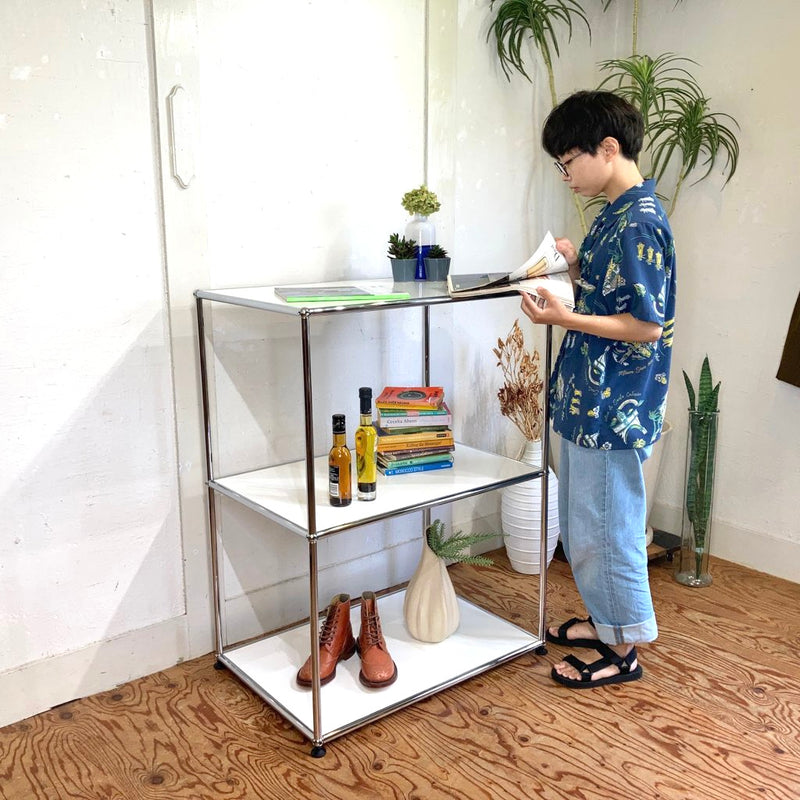 USMハラー ラック 1列1段 ホワイトオープンラック キャスター付き