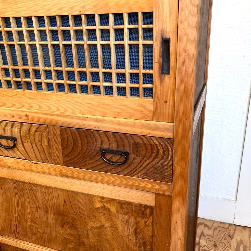 水屋箪笥 食器棚 カップボード 収納棚 欅 檜 アンティーク 古家具 中古
