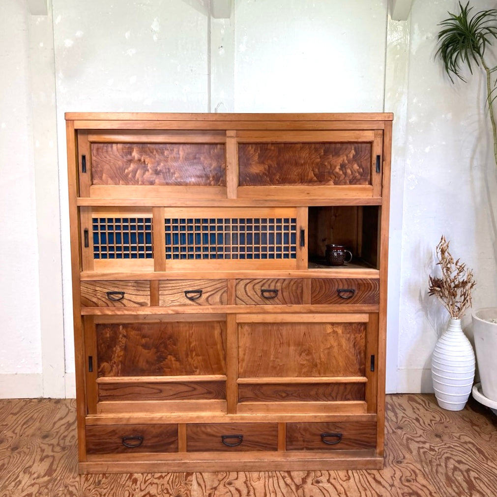 水屋箪笥 食器棚 カップボード 収納棚 欅 檜 アンティーク 古家具 中古