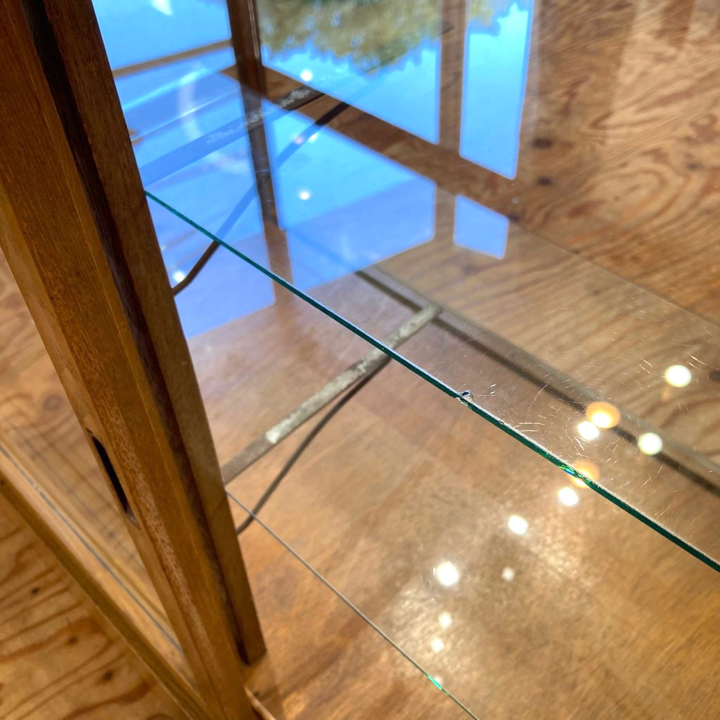 古い木味フレームのガラスショーケース パンケース 陳列棚