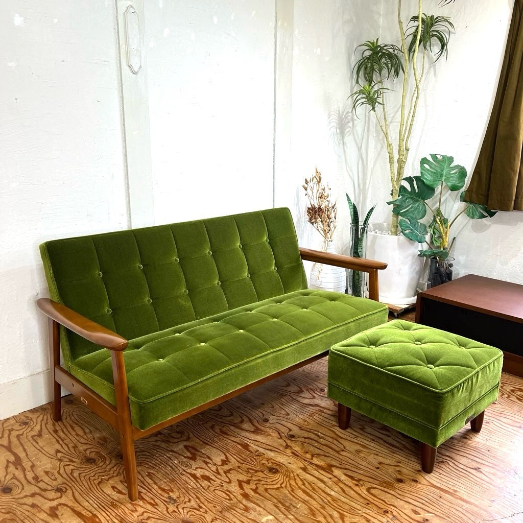 カリモク60 ロビーチェア 2シーター モケットグリーン 2P ソファ 緑