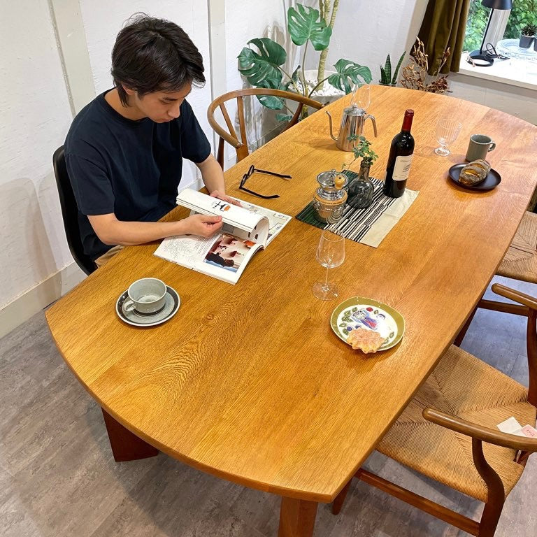 ナラ材ダイニングテーブル ローテーブル 無垢材 木目 2Way 長方形