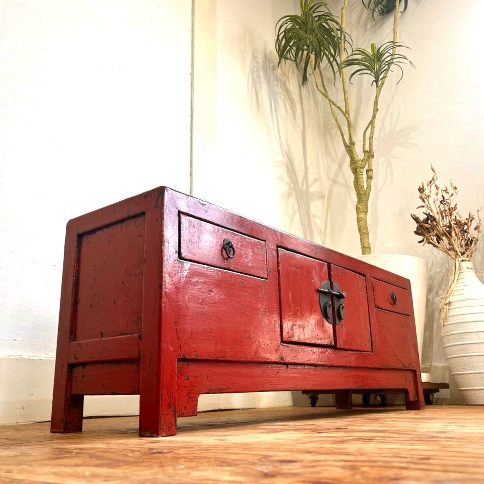 李朝家具 サイドボード キャビネット 朝鮮王朝 中古 朱色 和室 和風