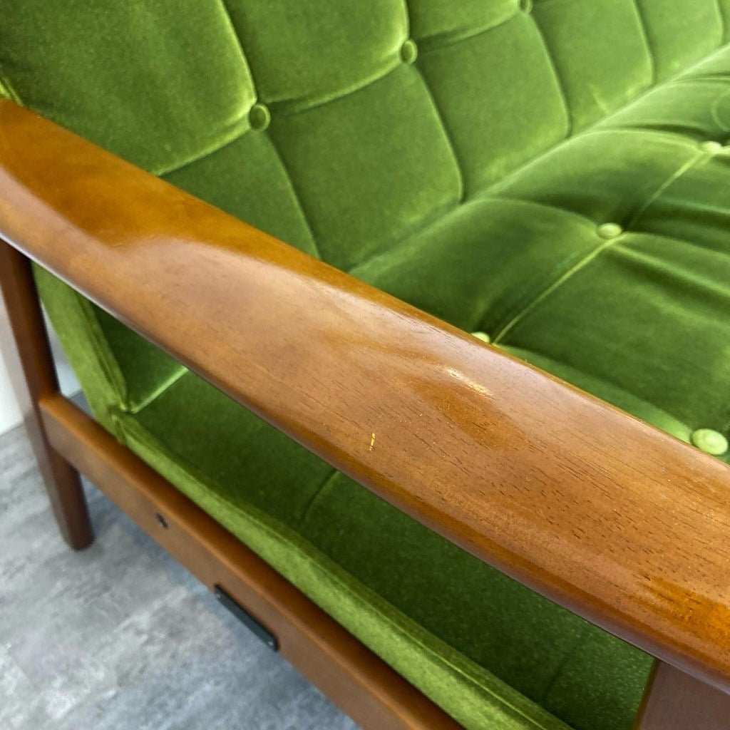 カリモク60 Kチェア 2シーターソファ モケットグリーン 中古 緑 レトロ