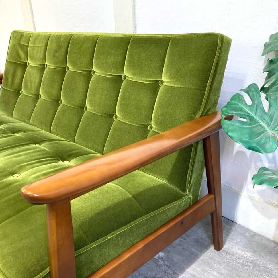 カリモク60 Kチェア 2シーターソファ モケットグリーン 中古 緑 レトロ