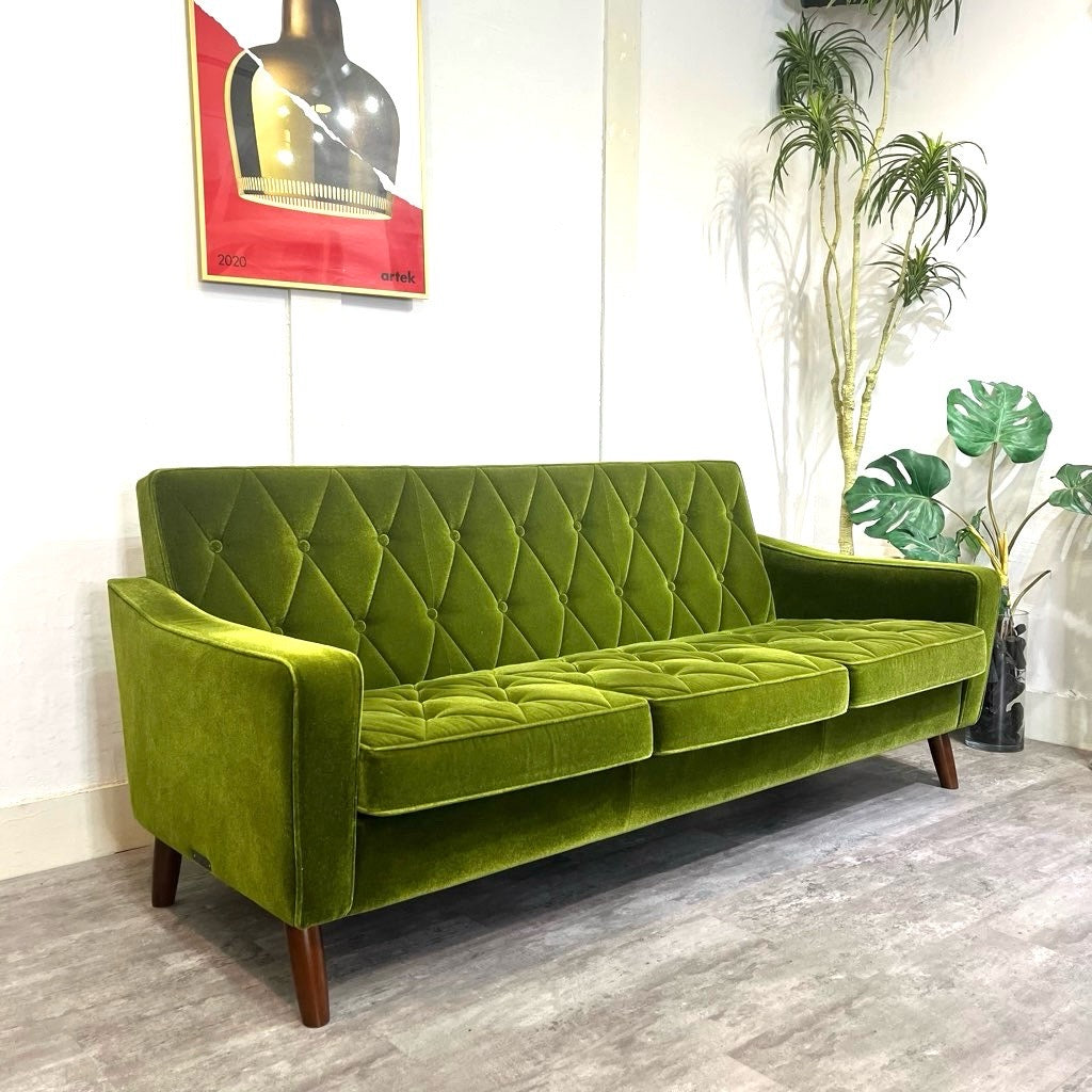カリモク60 ロビーチェア 3シーター モケットグリーン 中古 国産
