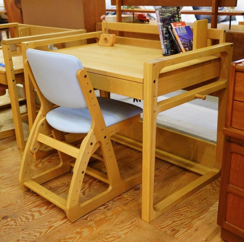 浜本工芸 学習机 NO.74＆デスクチェア セット ブルー 勉強机 木 ナラ