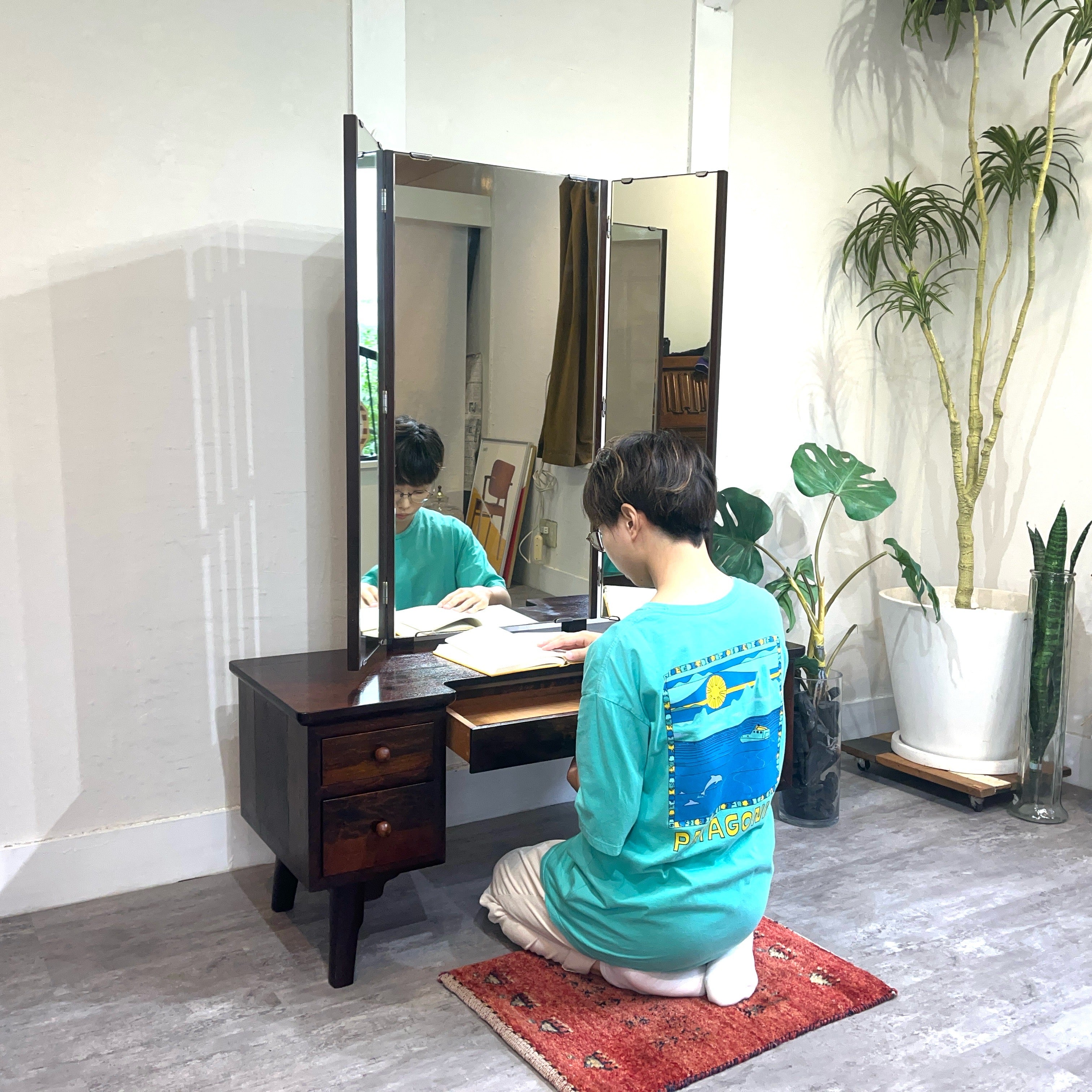 松本民芸家具 角型三面鏡 ミラー 中古 本棚 古民家 和風 松民 高級家具