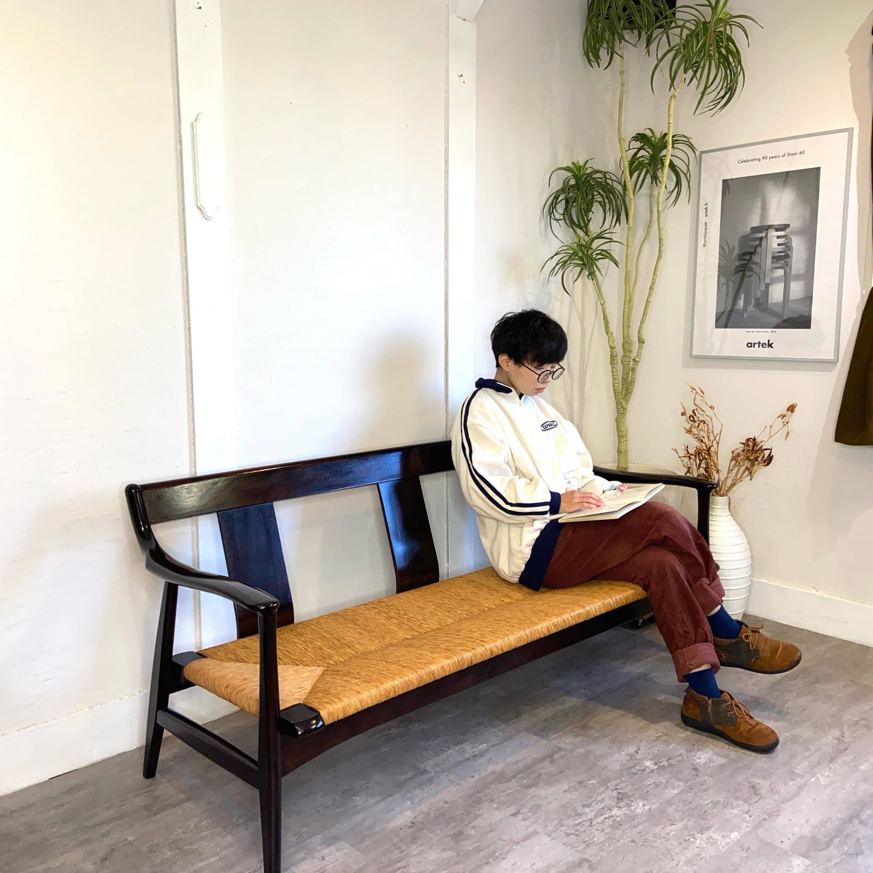 松本民芸家具 ラッシチェア #77型 曲肘椅子 3P 中古 民藝 工芸 机