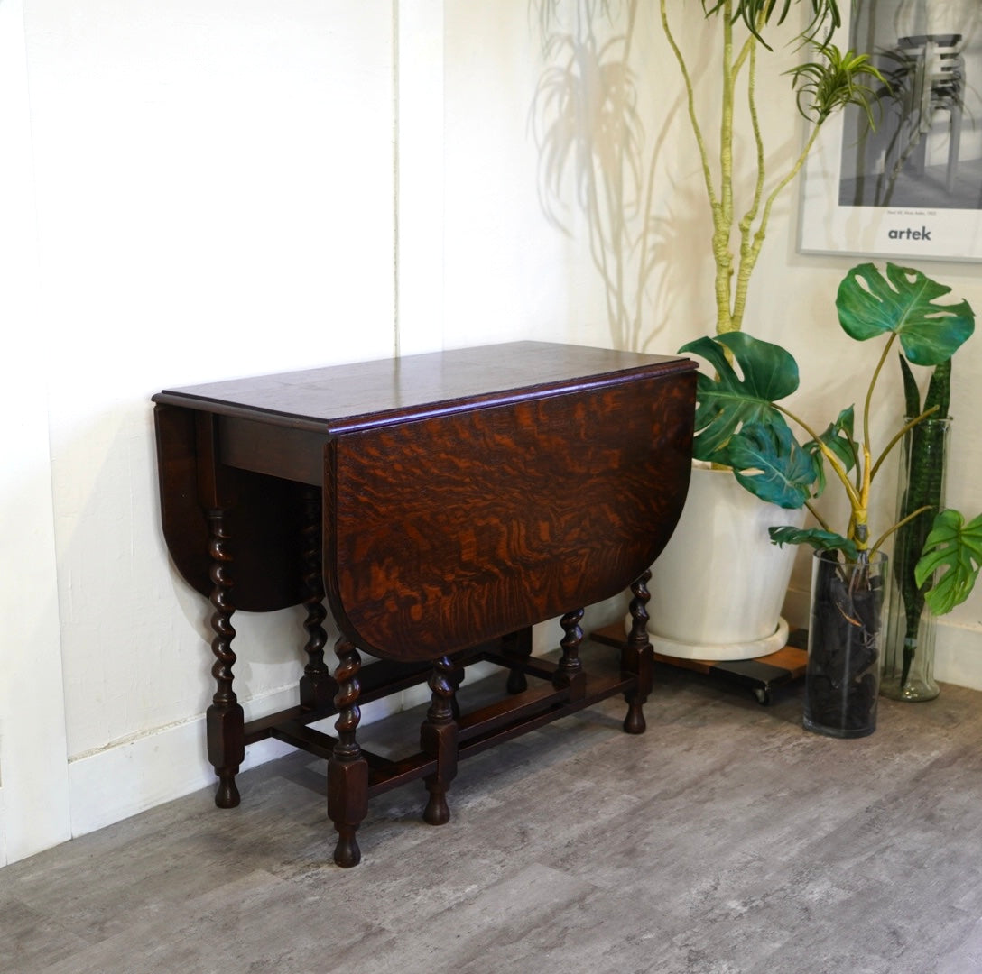 英国アンティーク ゲートレッグテーブル ツイストレッグ 伸長式 中古