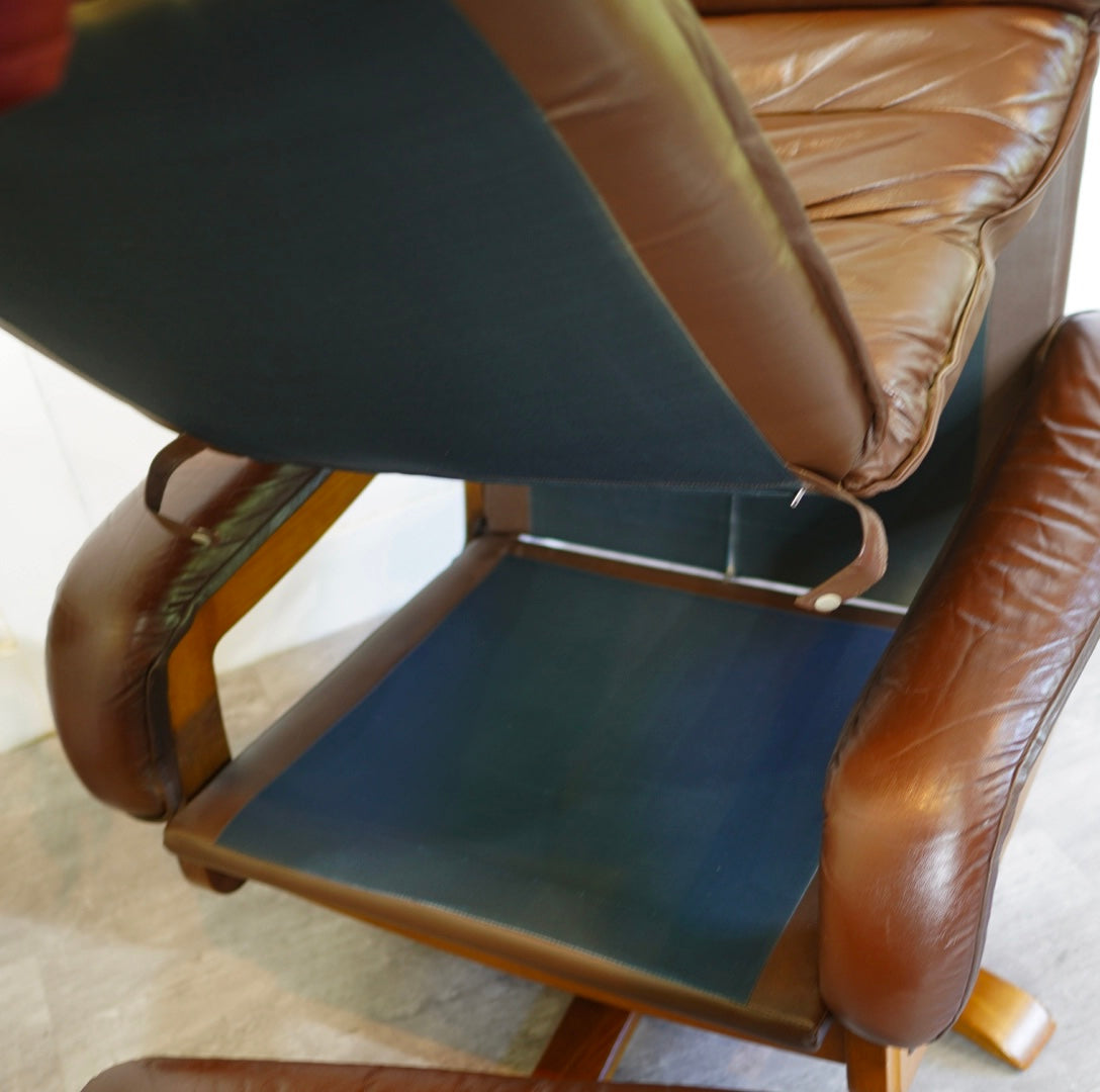 冨士ファニチア パーソナルチェア オットマン付 本革 ヴィンテージ