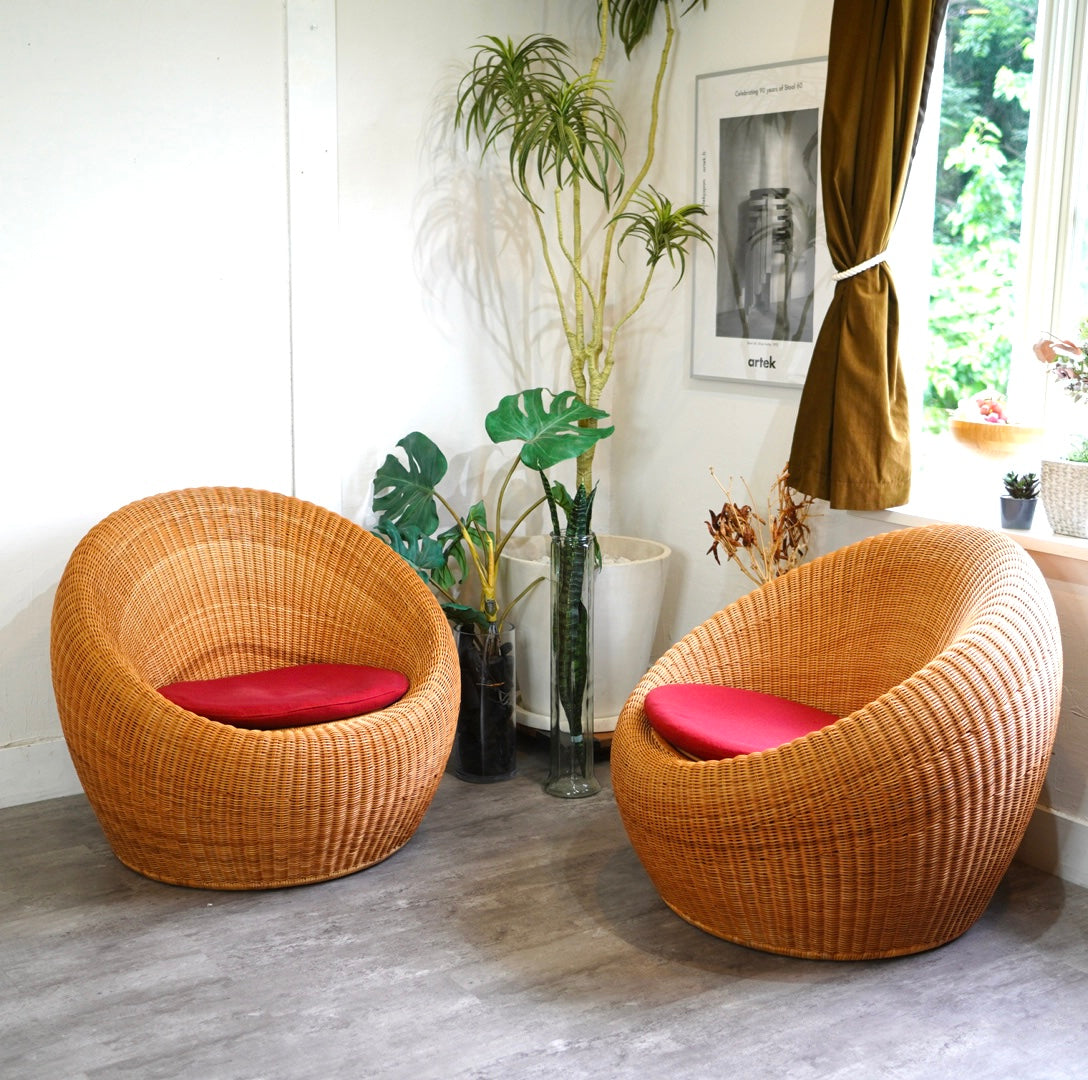 山川ラタン 剣持勇 アームレスチェア ヴィンテージ 中古 籐 名作