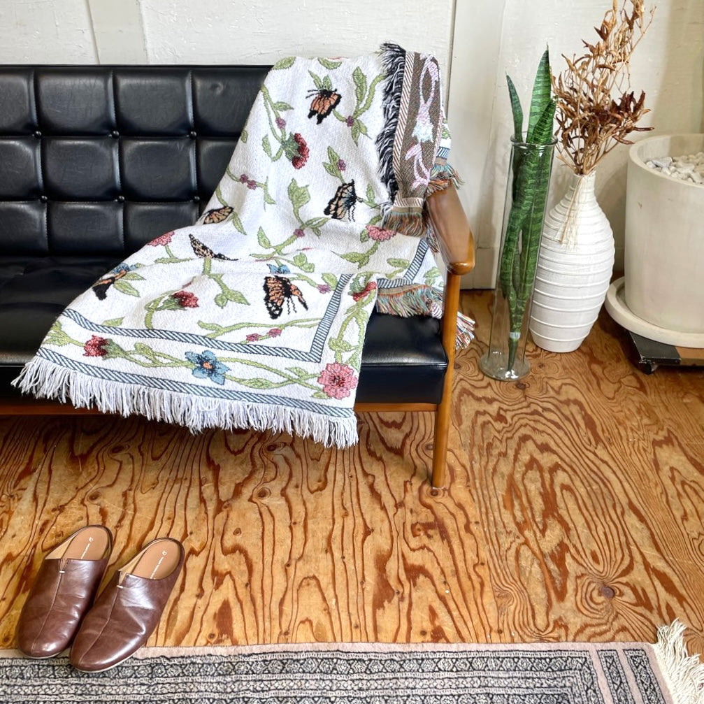 ブランケット 蝶々 花 マルチカバー タペストリー ラグ 中古