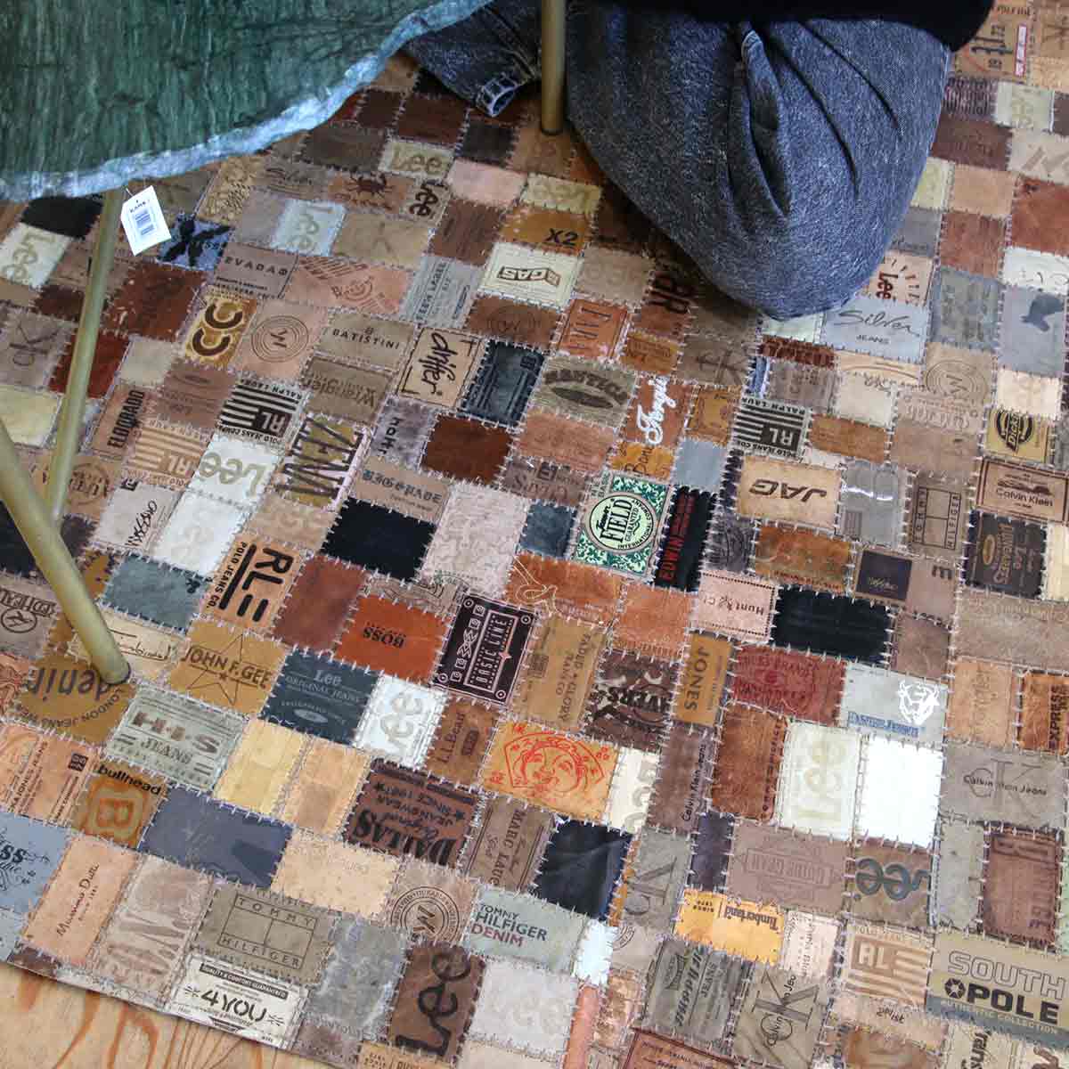 アスプルンド / ASPLUND シャルダ デニム革 パッチワーク ラグマット