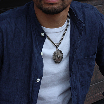 ナバホ族 Jan Mariano ハンドメイド ビーズチェーン L 46cm 【送料無料】