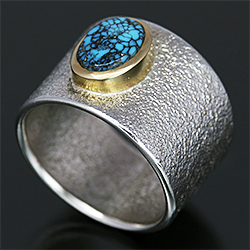 ナバホ族 Darryl Dean Begay アパッチブルー 18Kベゼル リング 23号