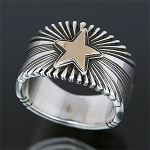 ナバホ族 Pat Bedonie 1/2” 14K スターバースト リング 16.5号 【送料