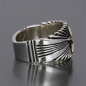 ナバホ族 Pat Bedonie 1/2” 14K スターバースト リング 16.5号 【送料