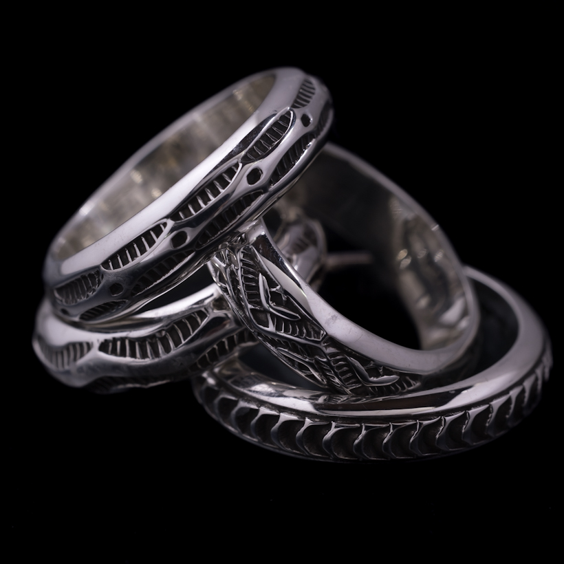 ナバホ族 Lyle Secatero #4ハーフラウンド サン/クラウド リング 20号