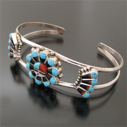 ZUNI/ズニ族 サンフェイス マルチストーン インレイ バングル 【送料無料】