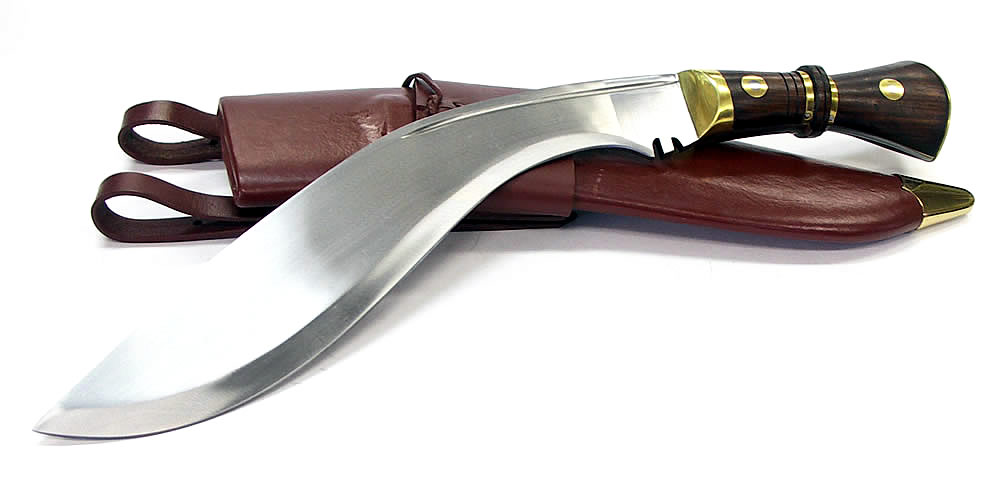 湾曲刃の刀と革製鞘グルカ兵ナイフ 湾曲刃の刀と革製鞘グルカ兵ナイフ