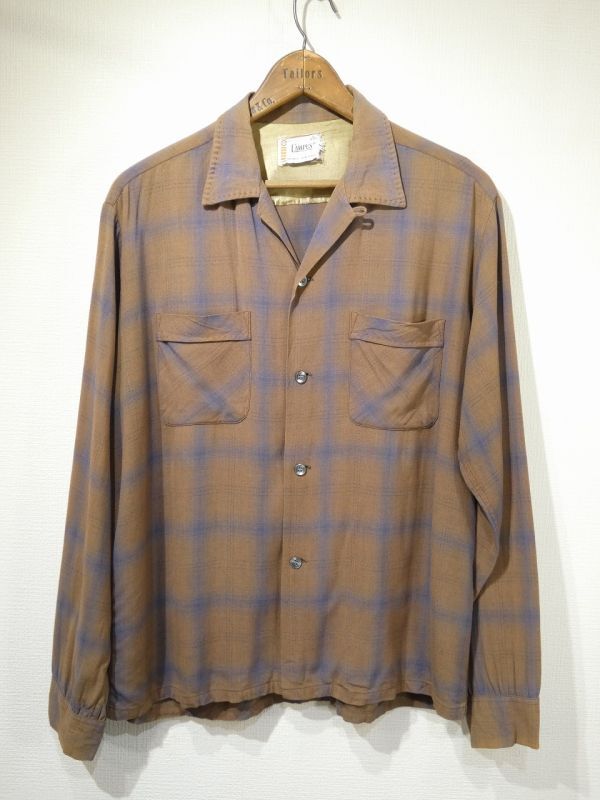 50s 60s CAMPUS OMBRE SHADOW CHECK RAYON SHIRT with HAND STITCH - RICUR