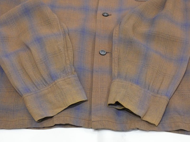 50s 60s CAMPUS OMBRE SHADOW CHECK RAYON SHIRT with HAND STITCH - RICUR