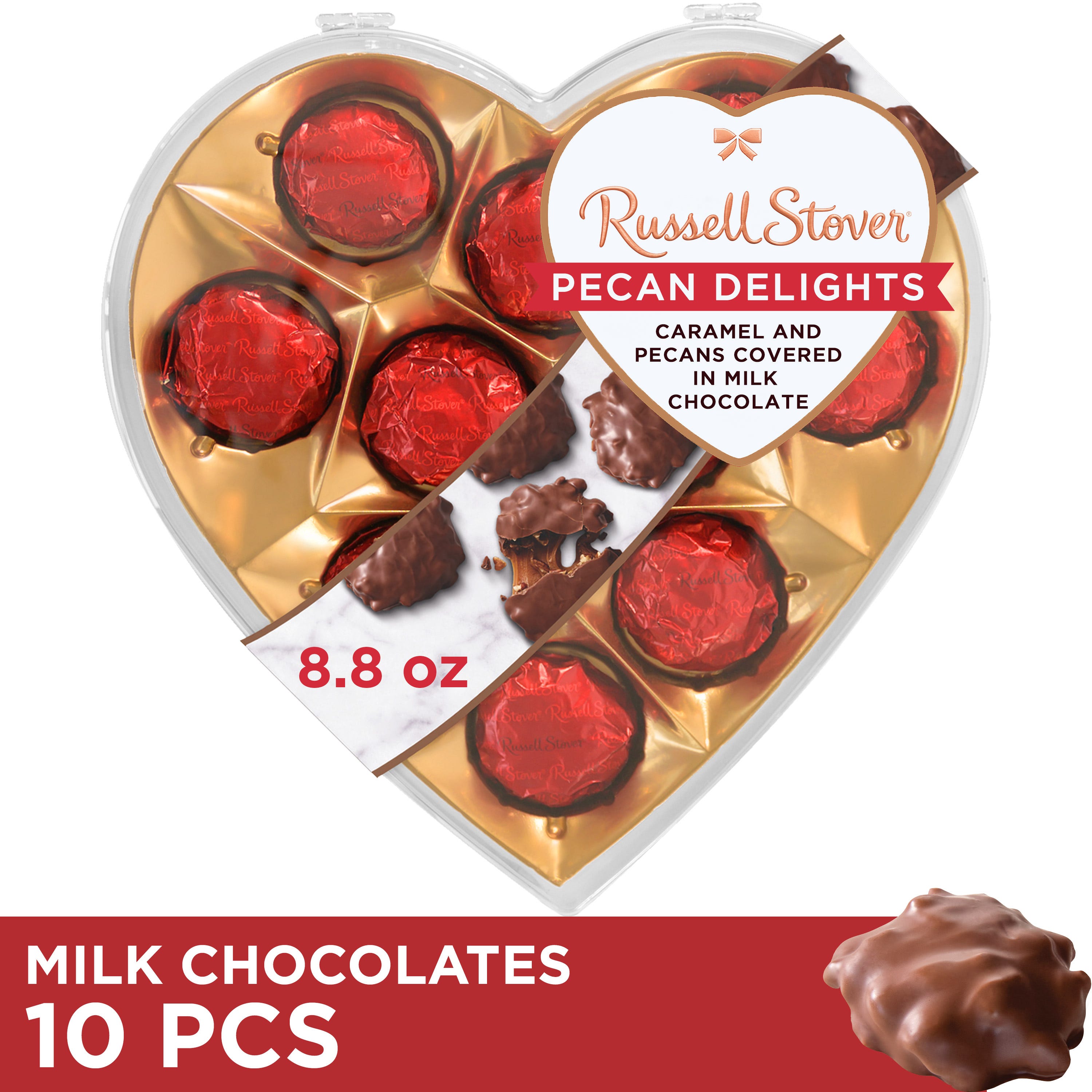 Valentine's Day Clear Heart Milk Chocolate Pecan Delights – 8.8 oz
