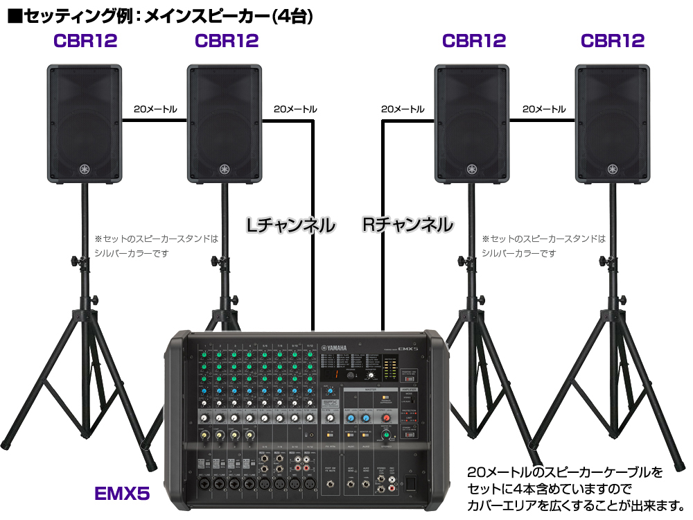 YAMAHA ヤマハ スピーカー4台 EMX4SPライブセット512S ◇ 500W+500W PA