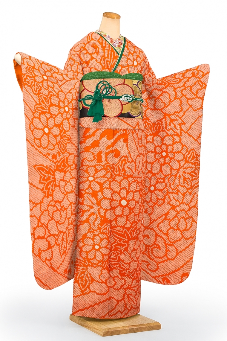 振袖レンタル 振袖Lサイズ 総絞り 菊牡丹 オレンジ｜着物レンタル 安心
