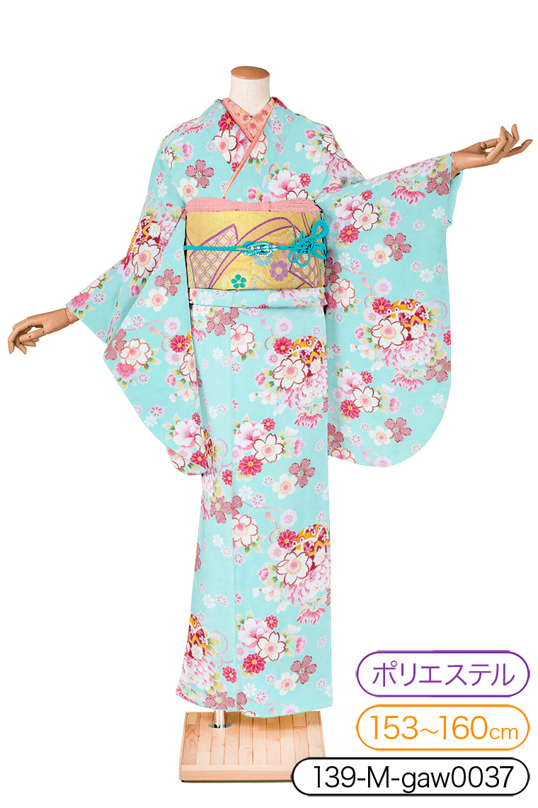 小振袖レンタル 小振袖Mサイズ 鞠に菊桜 水色｜着物レンタル 安心フル