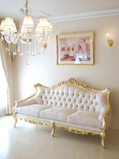 ロココ調ソファ ヴィクトリアンスタイル 3シーター 金箔塗装