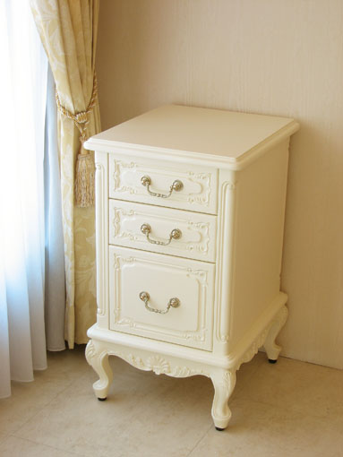 サイドチェスト W43cm 猫脚 シェルの彫刻 ホワイト色 ｜チェスト（収納