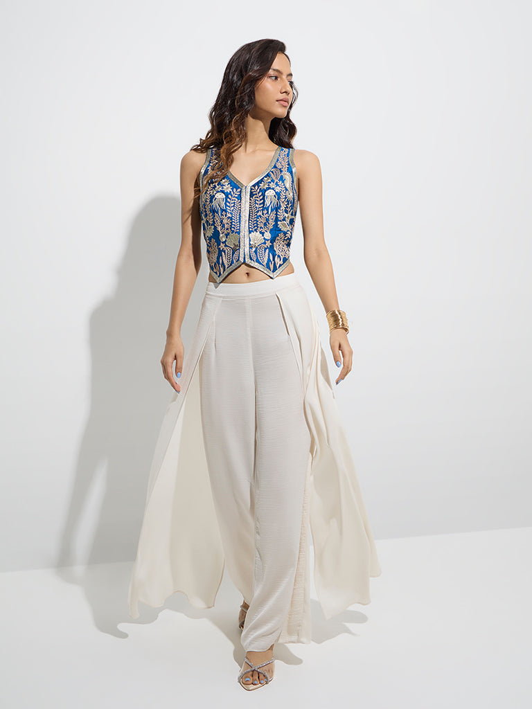 Buy Vark Blue Embroidered Ethnic Vest Top from Westside