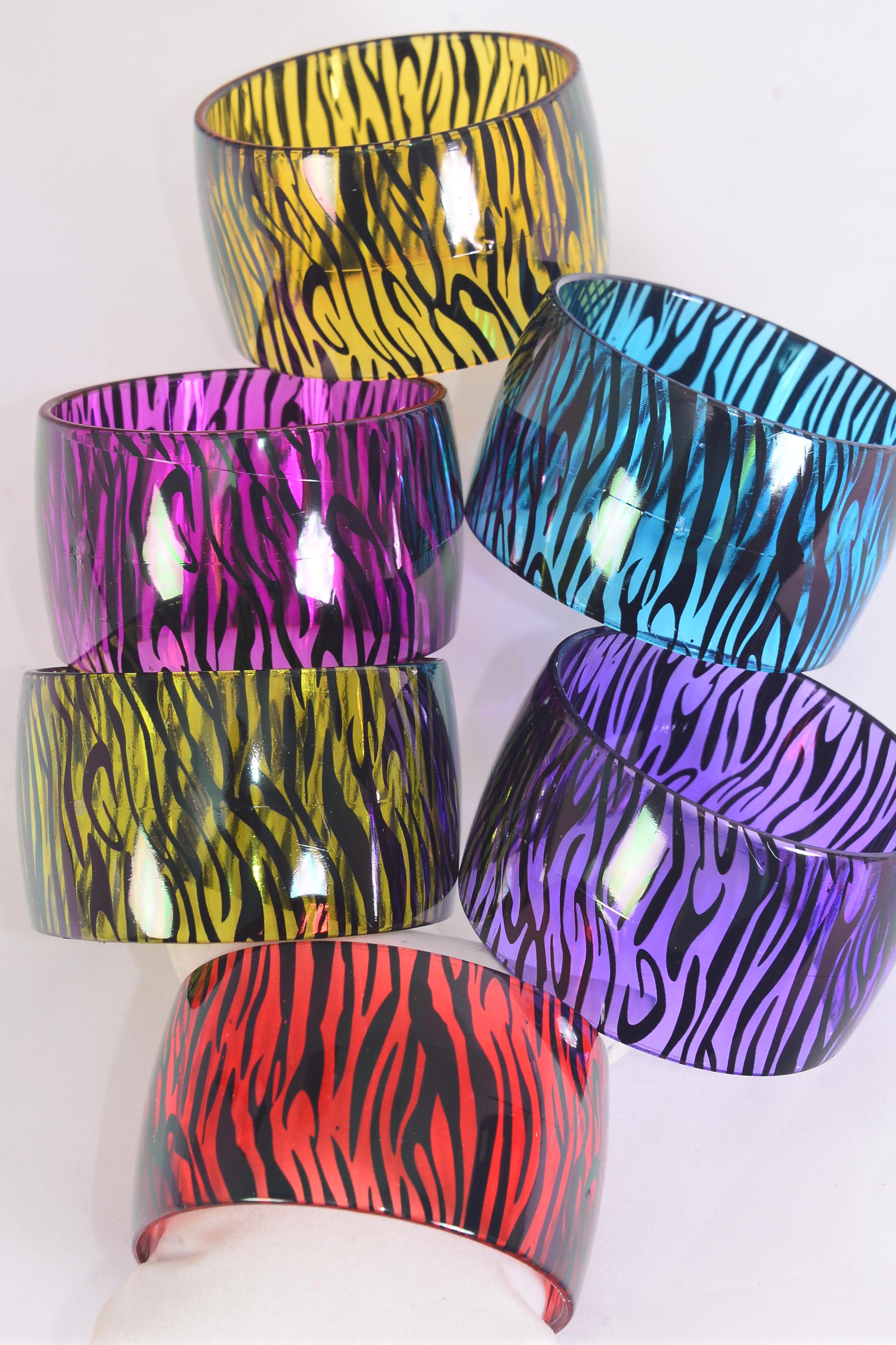 Bracelet Bangle Acrylic Wide Transparent Zebra Print / 12 pcs