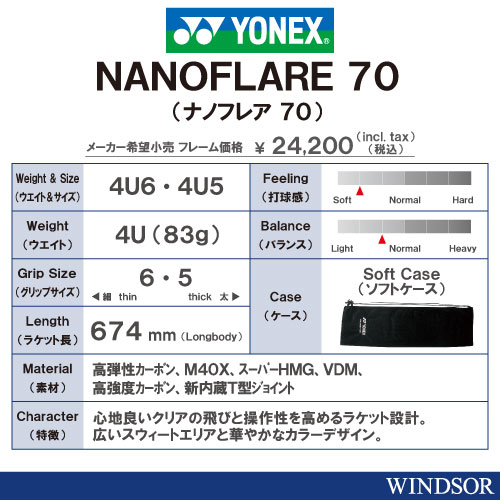 ウインザーオンラインショップ【張り工賃別】ヨネックス ナノフレア70