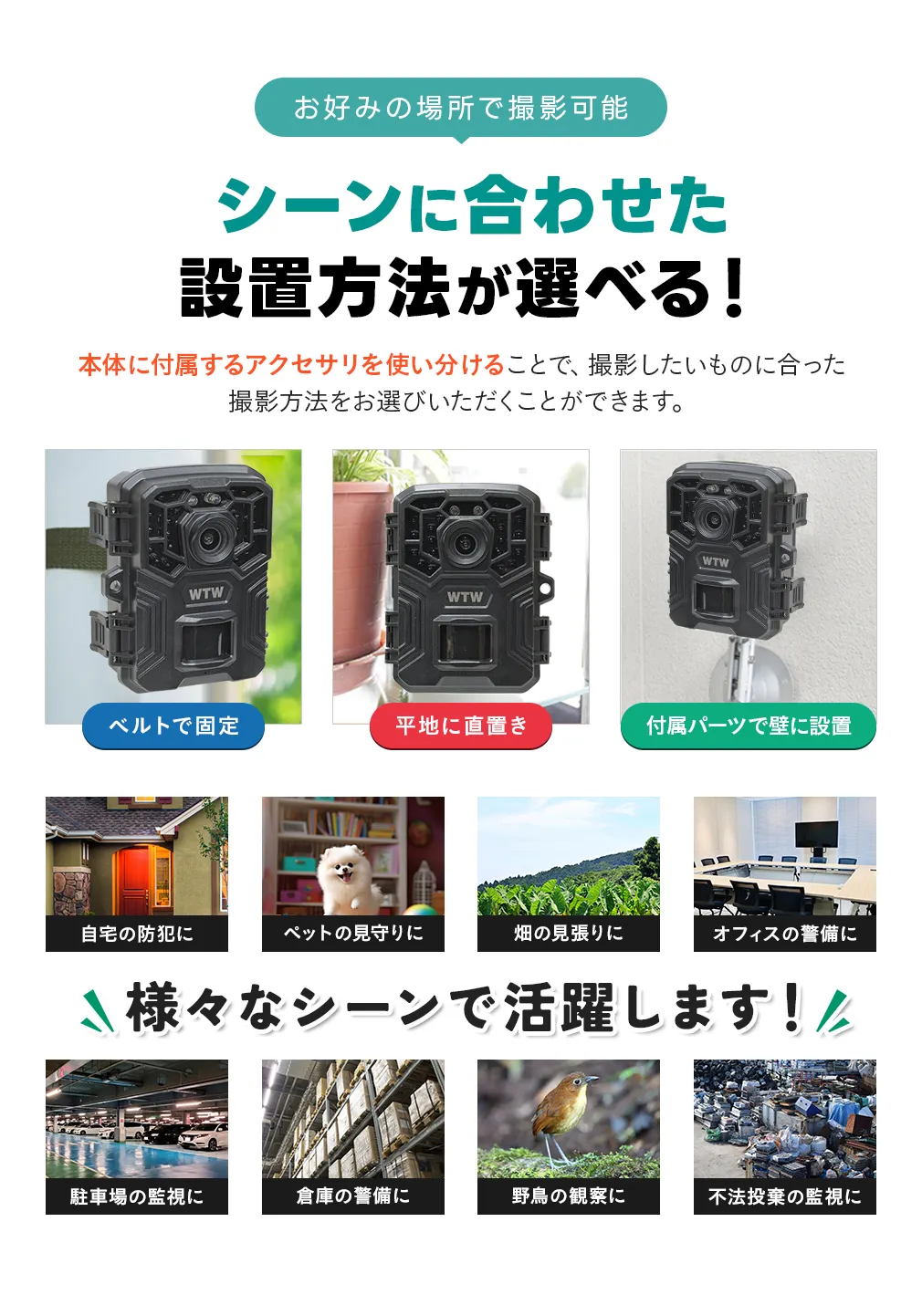 200万画素フルHD録画対応 屋外対応 小型軽量トレイルカメラ WTW-TC8