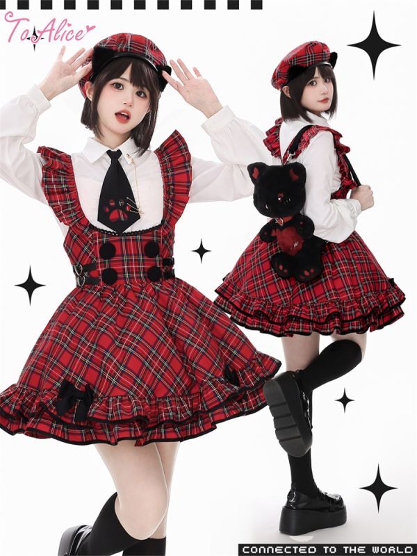 Last one】【ToAlice】ベルトデザインチェックジャンパースカート【50