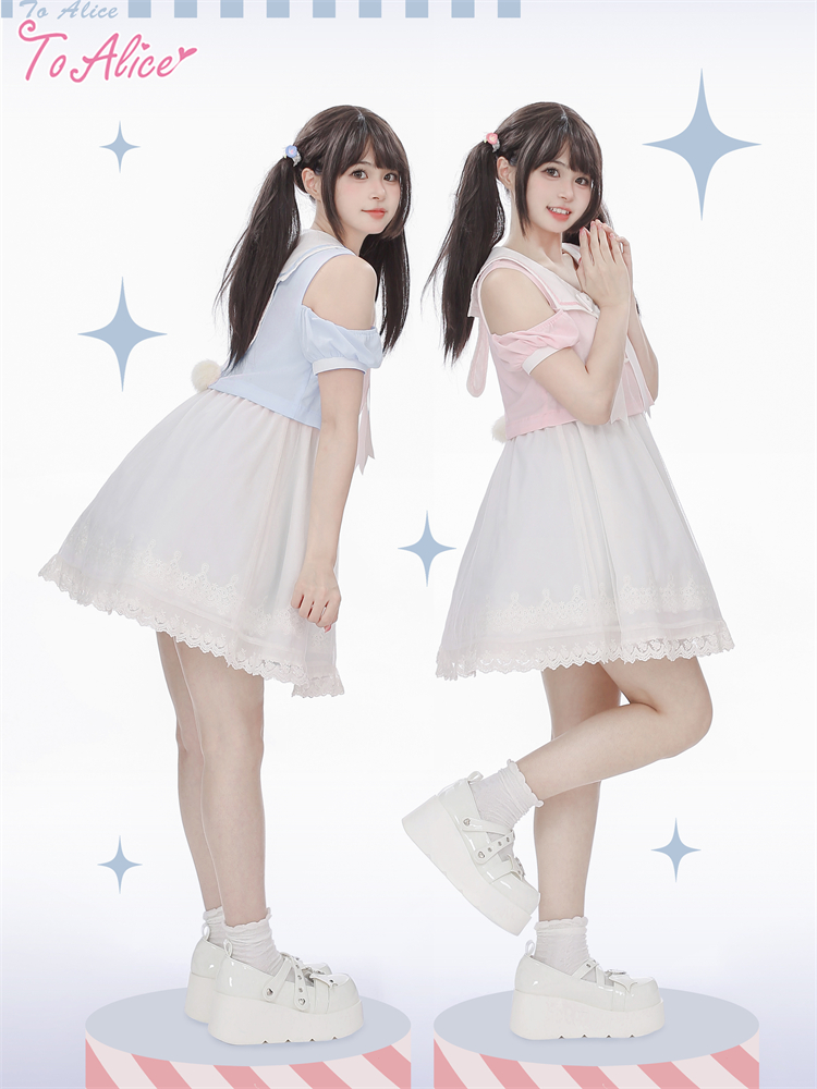 ToAlice】C1938オープンショルダーうさみみセーラーワンピース【50