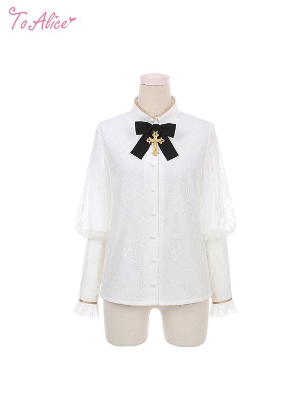 BlackShamrock】F42総レースクロスリボンブラウス 【特価:2800円