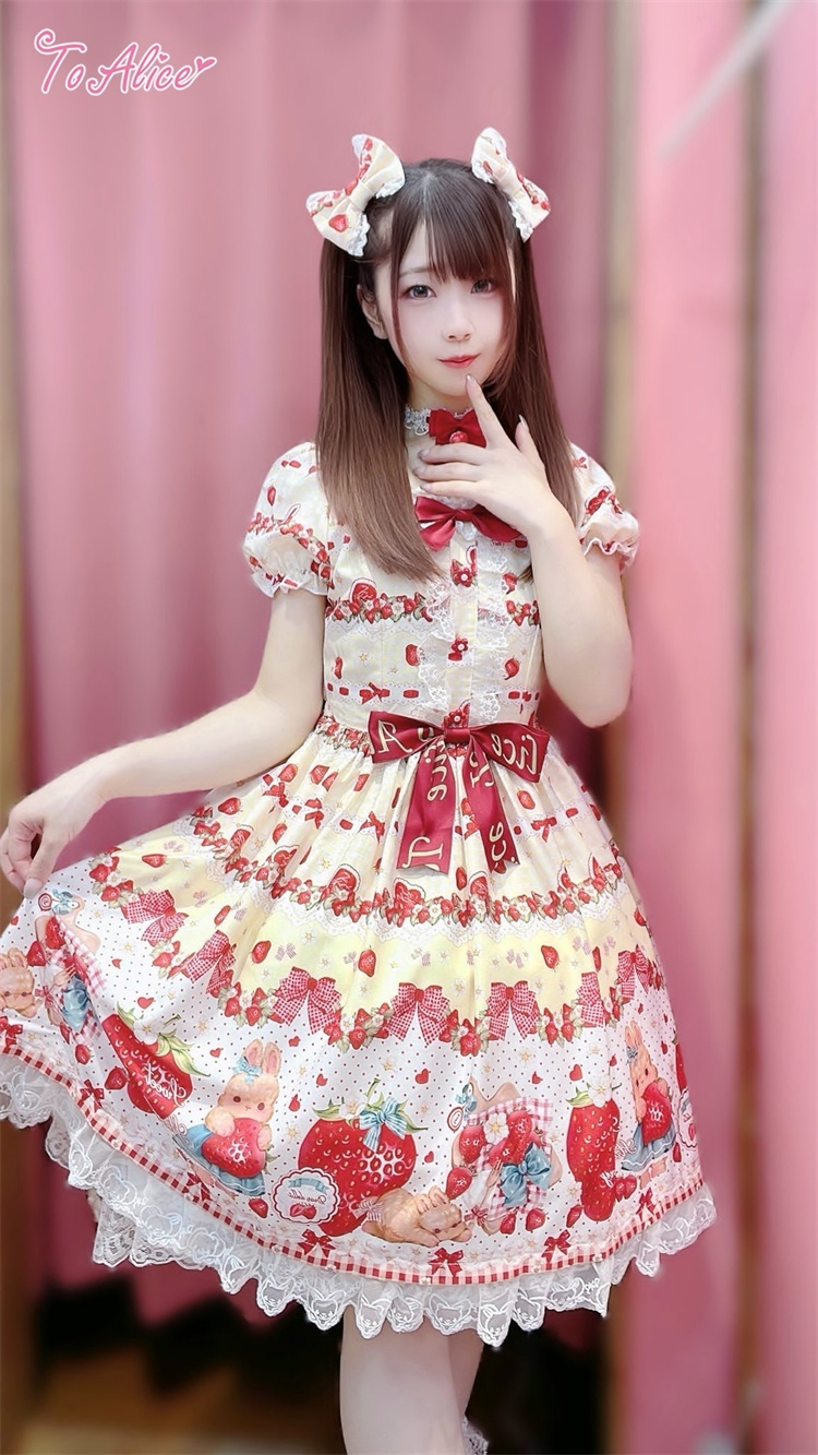 ToAlice】L1211 StrawberryRabbitプリントワンピース - To Alice