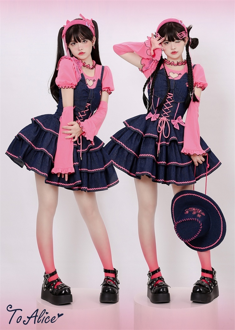 ToAlice】L1221キャットガールデニムティアードジャンパースカート【50